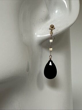 14k real solid Gold Drop ONYX Gem Earrings